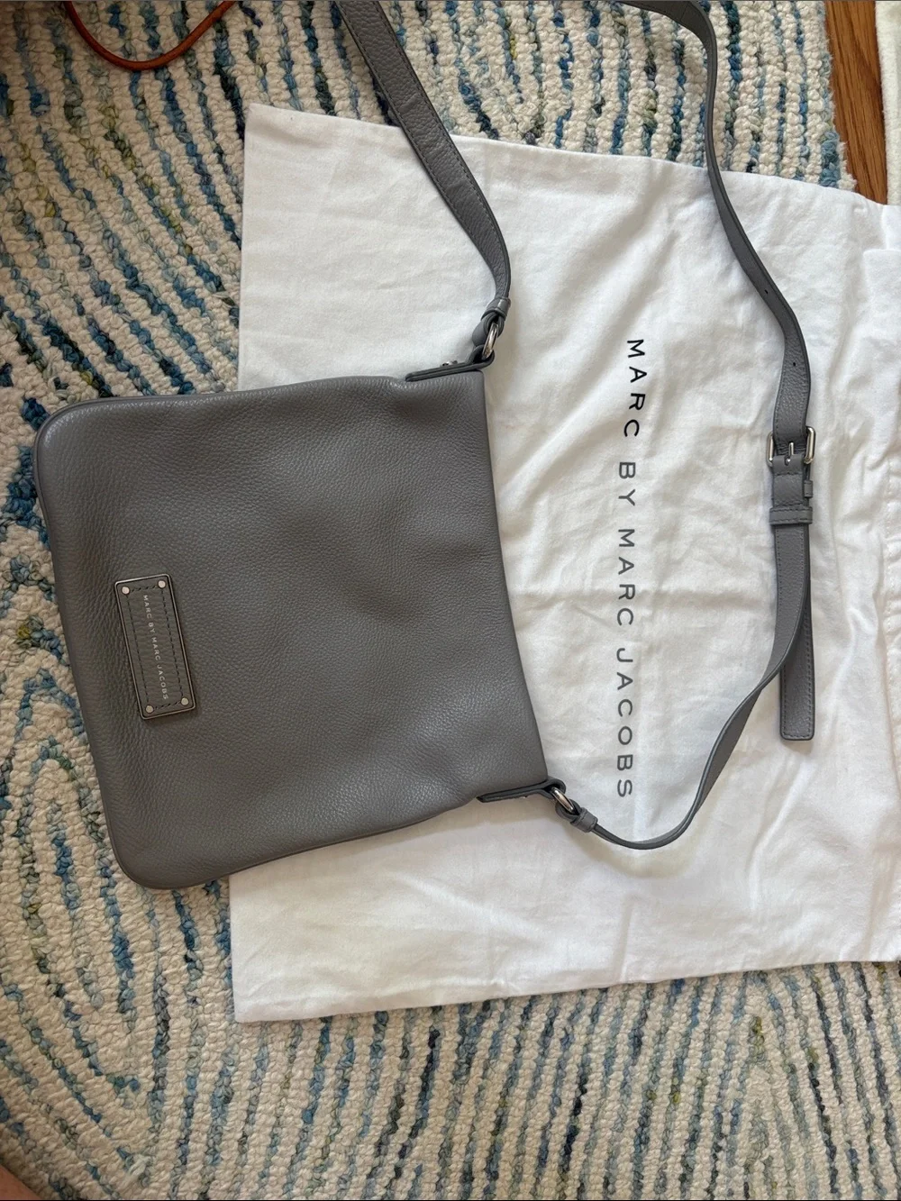 Marc by Marc Jacobs Gray Pebbled Leather Messenger Crossbody